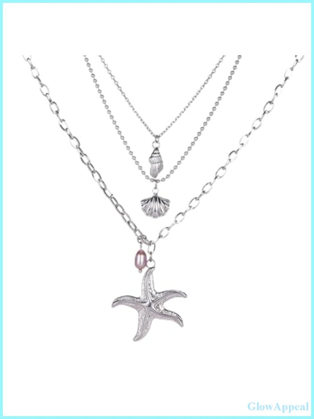 Stainless Steel Starfish Layered Necklace Beach Pendant Jewelry Gift